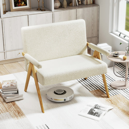 Loveseat Sofa with Armrests and Wooden Legs, Beige