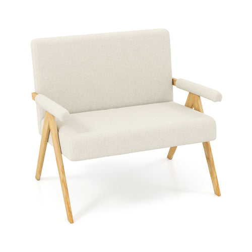 Loveseat Sofa With Armrests, Wooden Legs, Beige