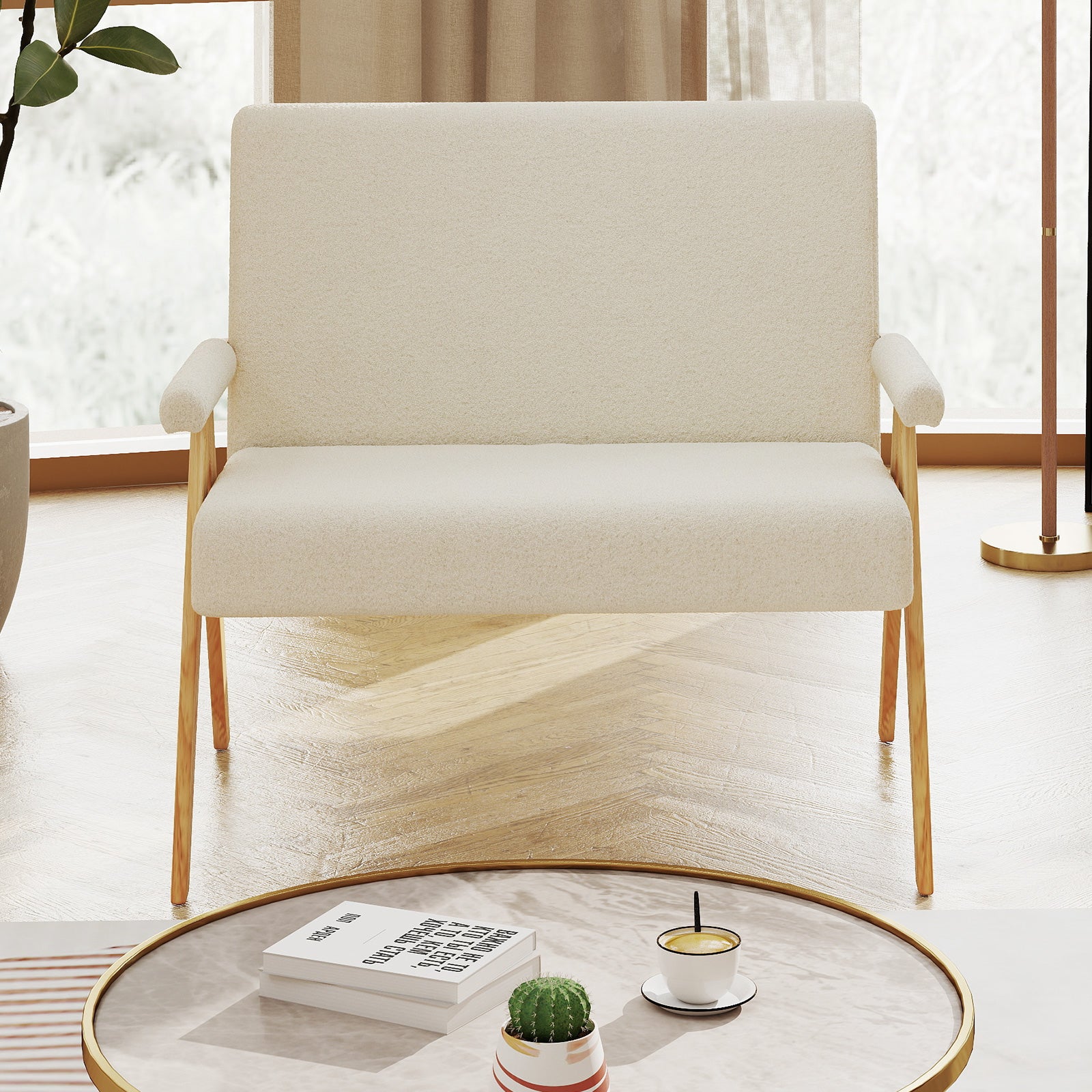 Loveseat Sofa with Armrests and Wooden Legs, Beige Sofas & Loveseats at Gallery Canada