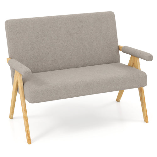 Loveseat Sofa With Armrests, Wooden Legs, Gray