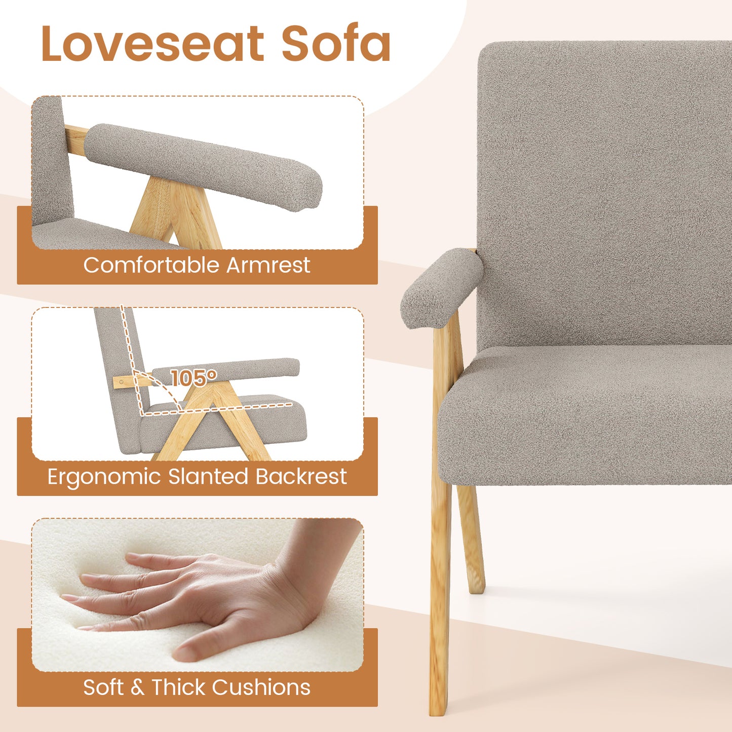 Loveseat Sofa With Armrests, Wooden Legs, Gray Sofas & Loveseats at Gallery Canada