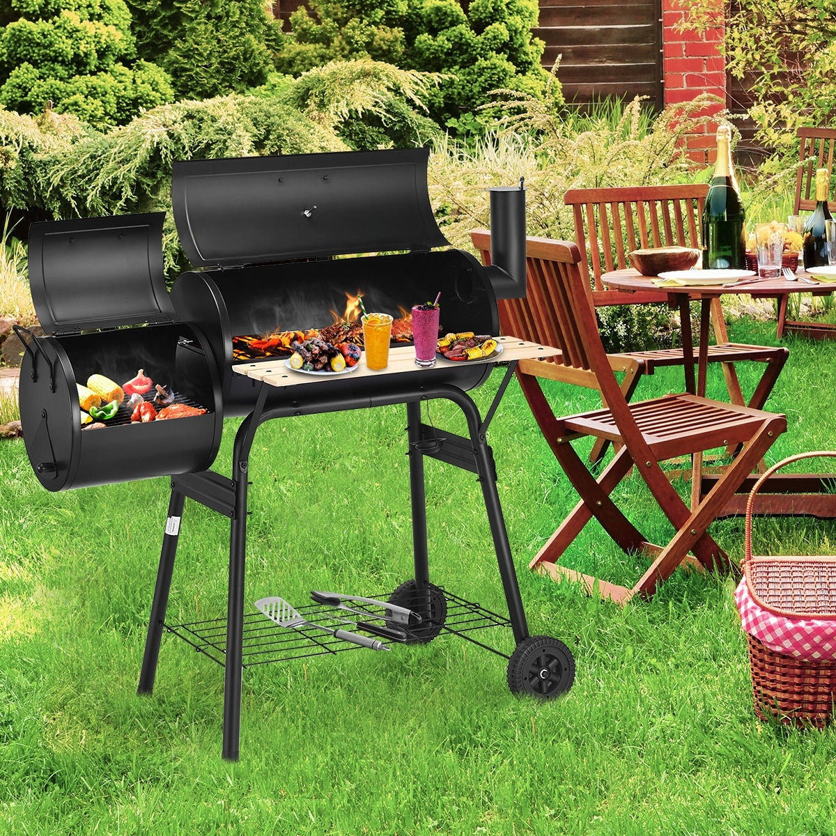 Outdoor BBQ Grill Steel Barbecue Cooker Firebox, Black Outdoor Grills at Gallery Canada