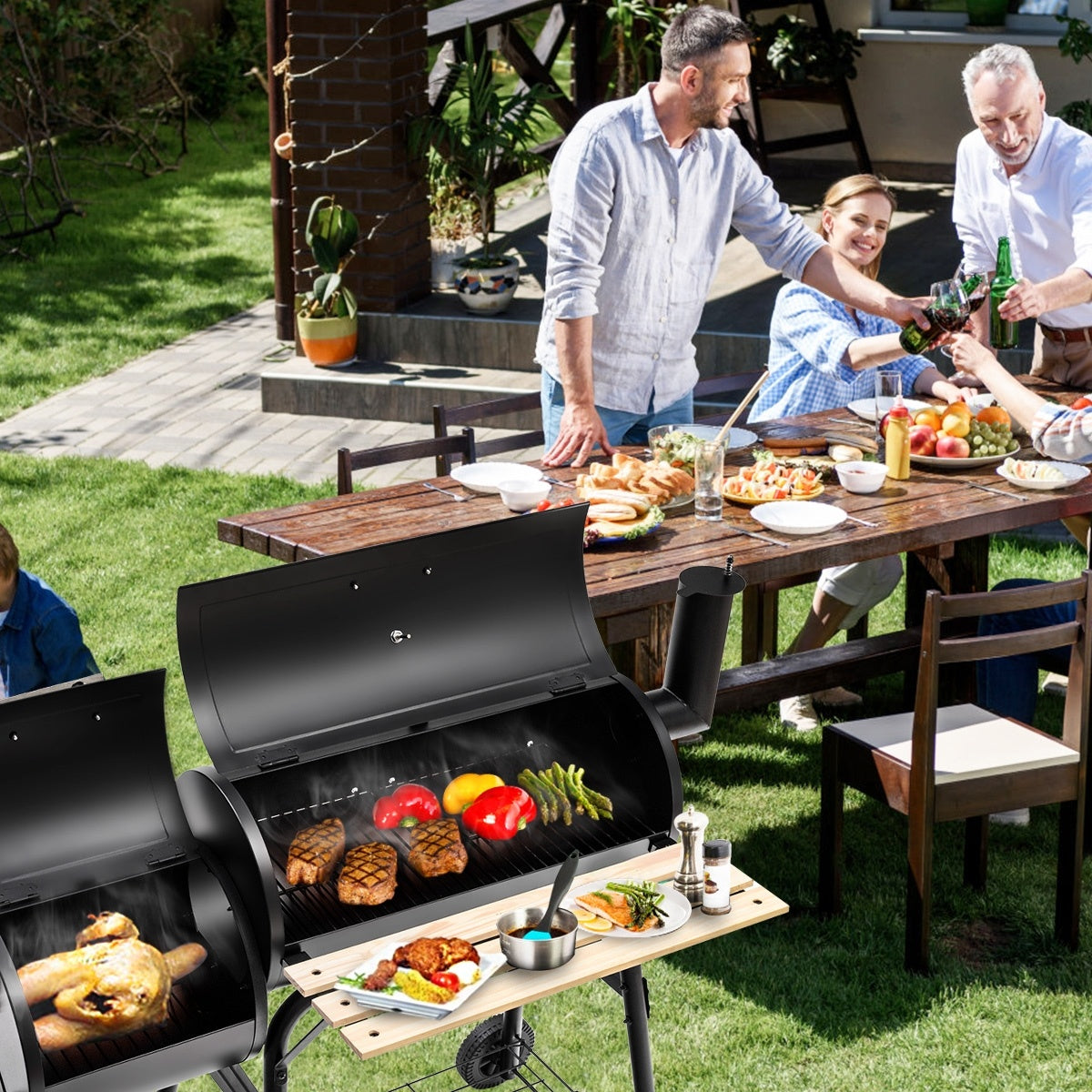 Outdoor BBQ Grill Steel Barbecue Cooker Firebox, Black Outdoor Grills at Gallery Canada