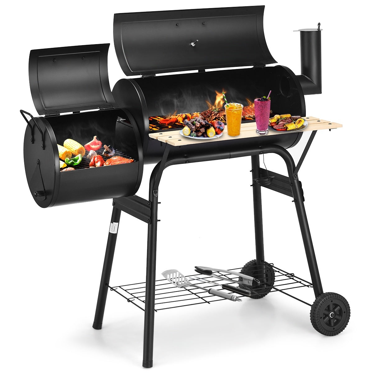 Outdoor BBQ Grill Steel Barbecue Cooker Firebox, Black Outdoor Grills Black at Gallery Canada