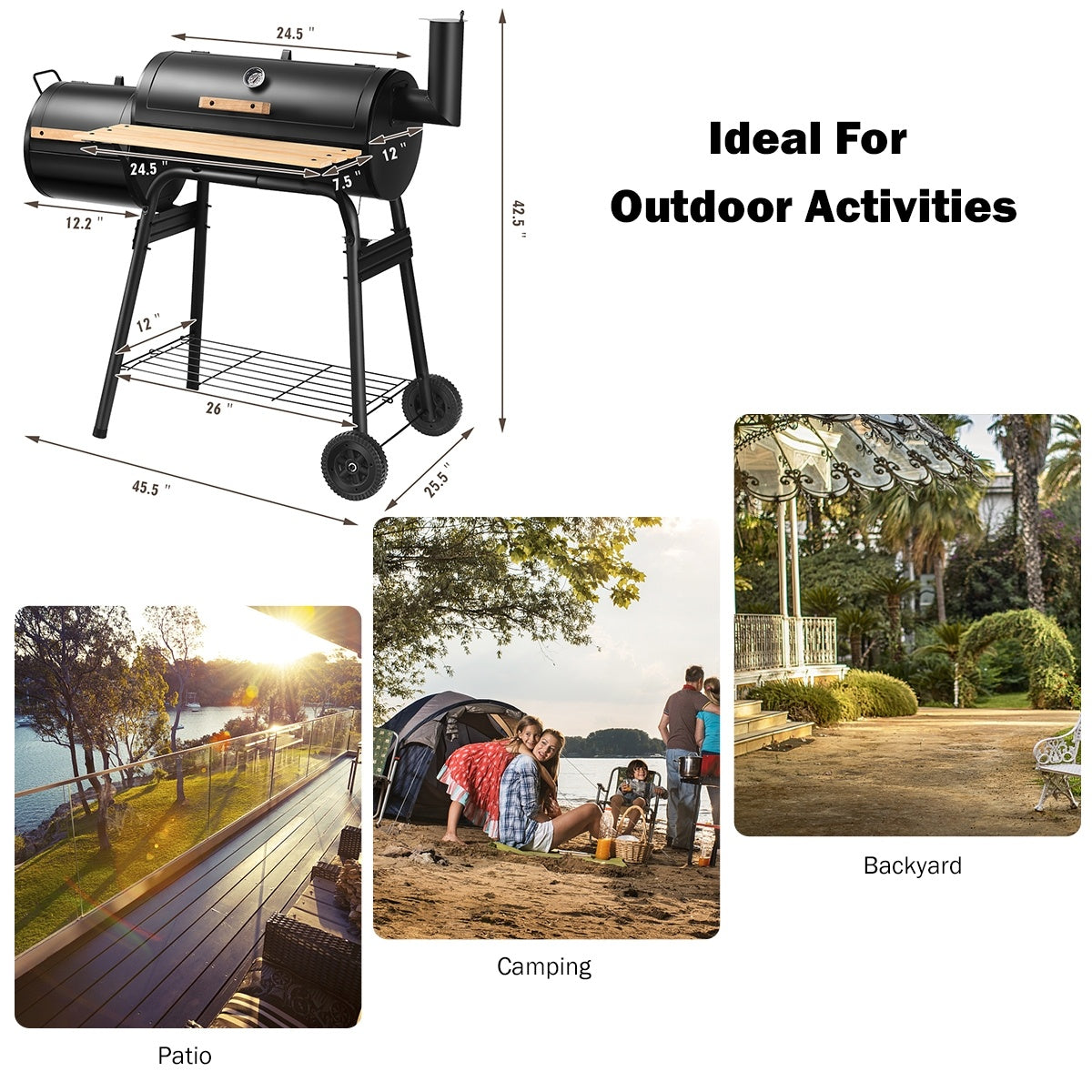 Outdoor BBQ Grill Steel Barbecue Cooker Firebox, Black Outdoor Grills at Gallery Canada
