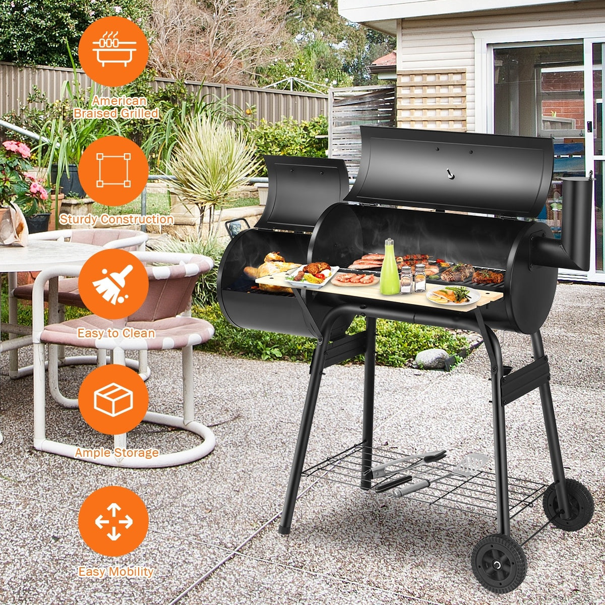 Outdoor BBQ Grill Steel Barbecue Cooker Firebox, Black Outdoor Grills at Gallery Canada