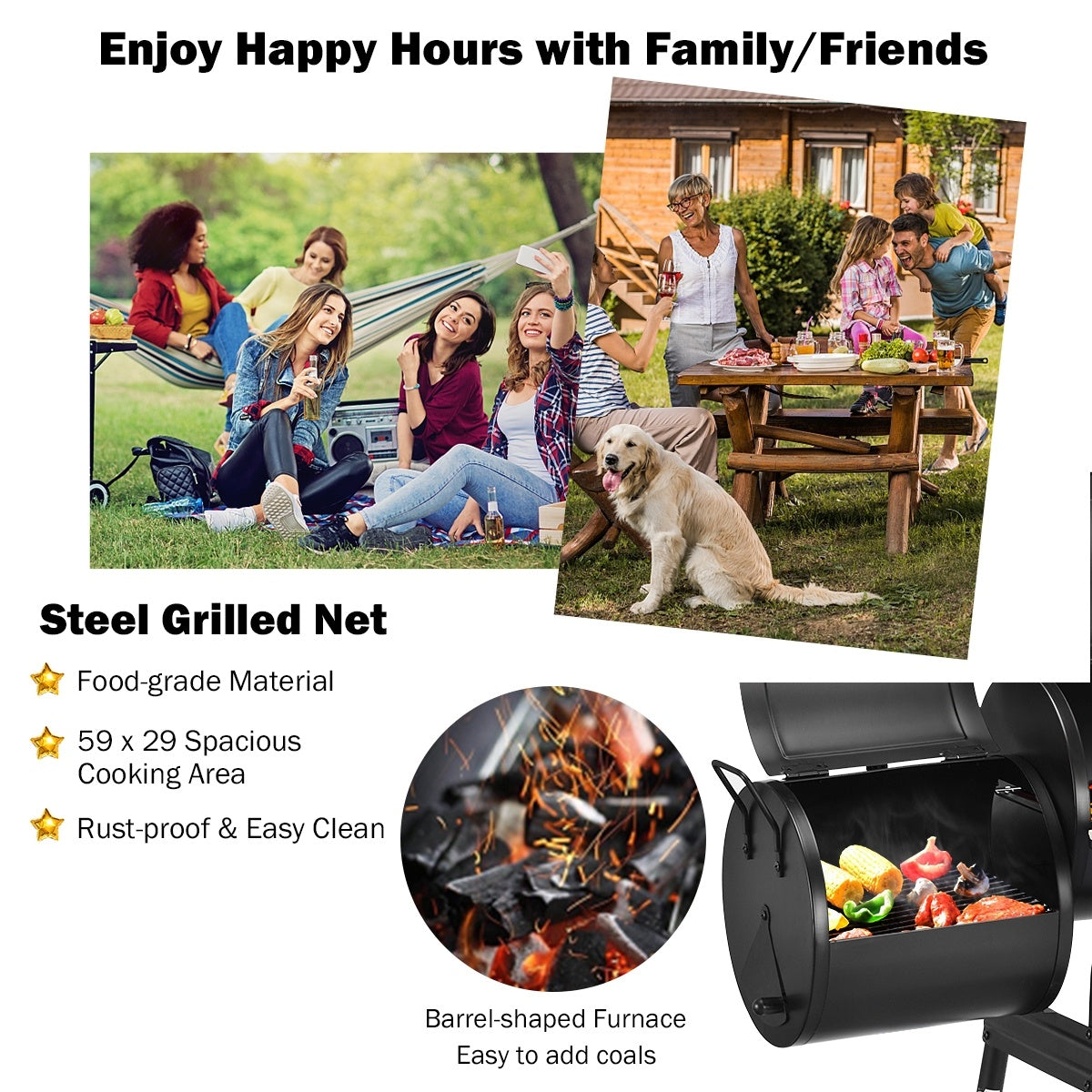 Outdoor BBQ Grill Steel Barbecue Cooker Firebox, Black Outdoor Grills at Gallery Canada