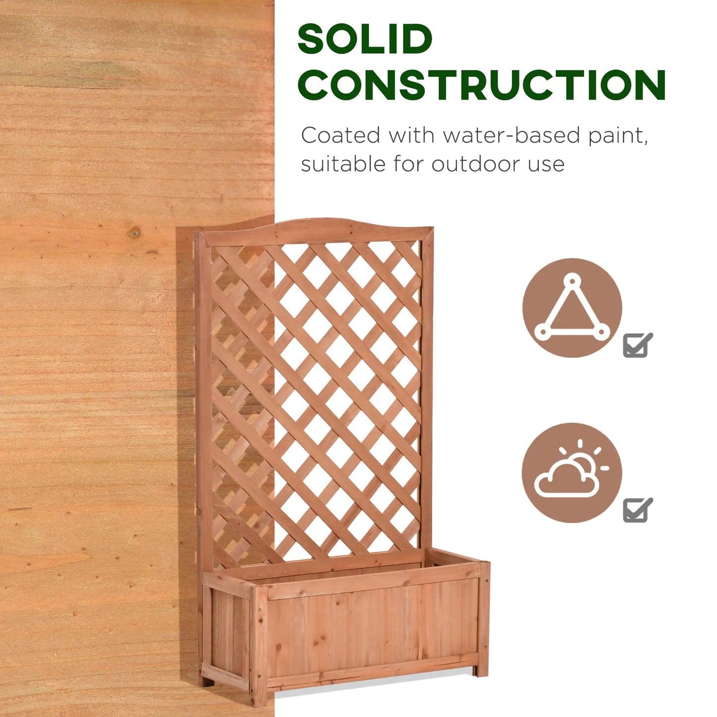 Wood Planter with Trellis, Raised Garden Bed, 28" x 11" x 46", Brown Wooden Planter Boxes at Gallery Canada