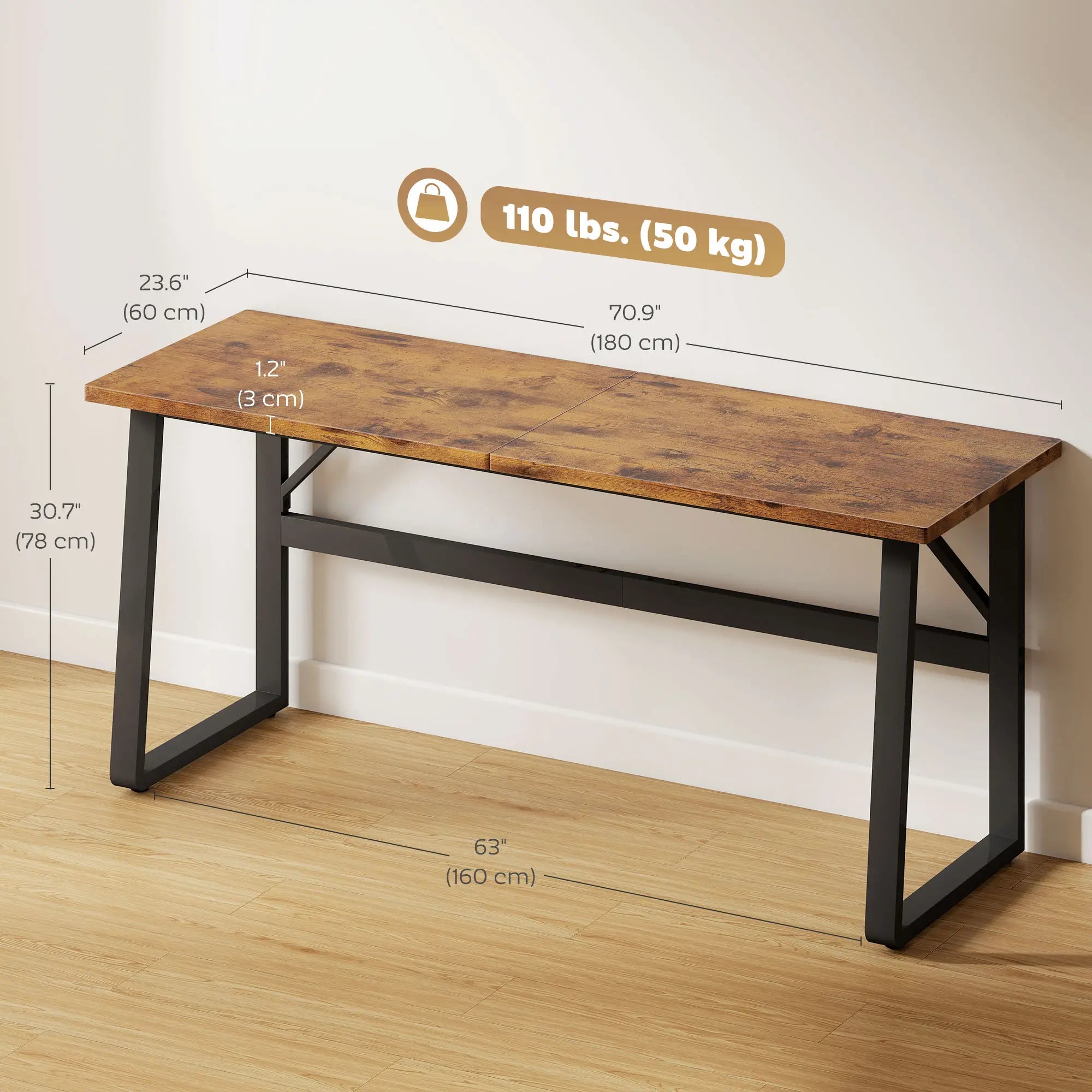 71 Inch Computer Desk, Home Office Study Table, Brown Writing Desks at Gallery Canada
