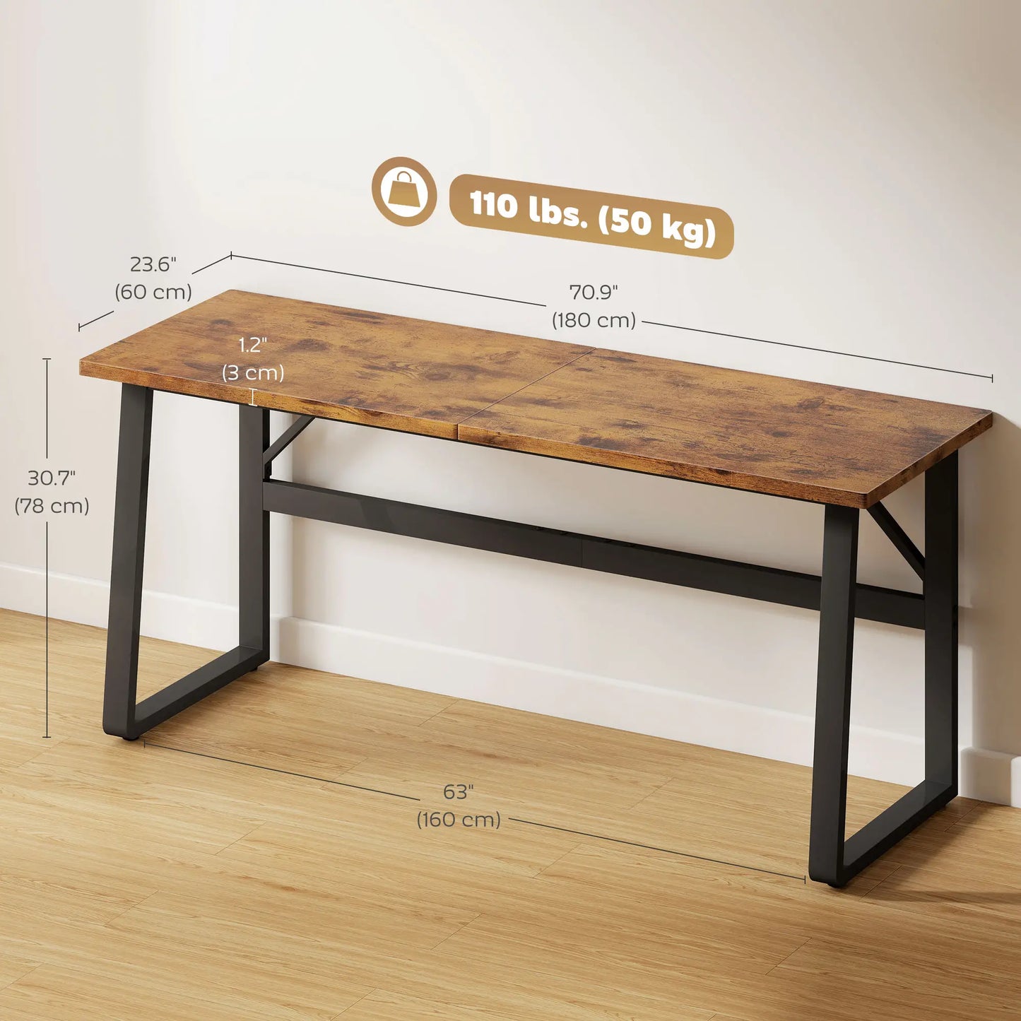 71 Inch Computer Desk, Home Office Study Table, Brown Writing Desks at Gallery Canada