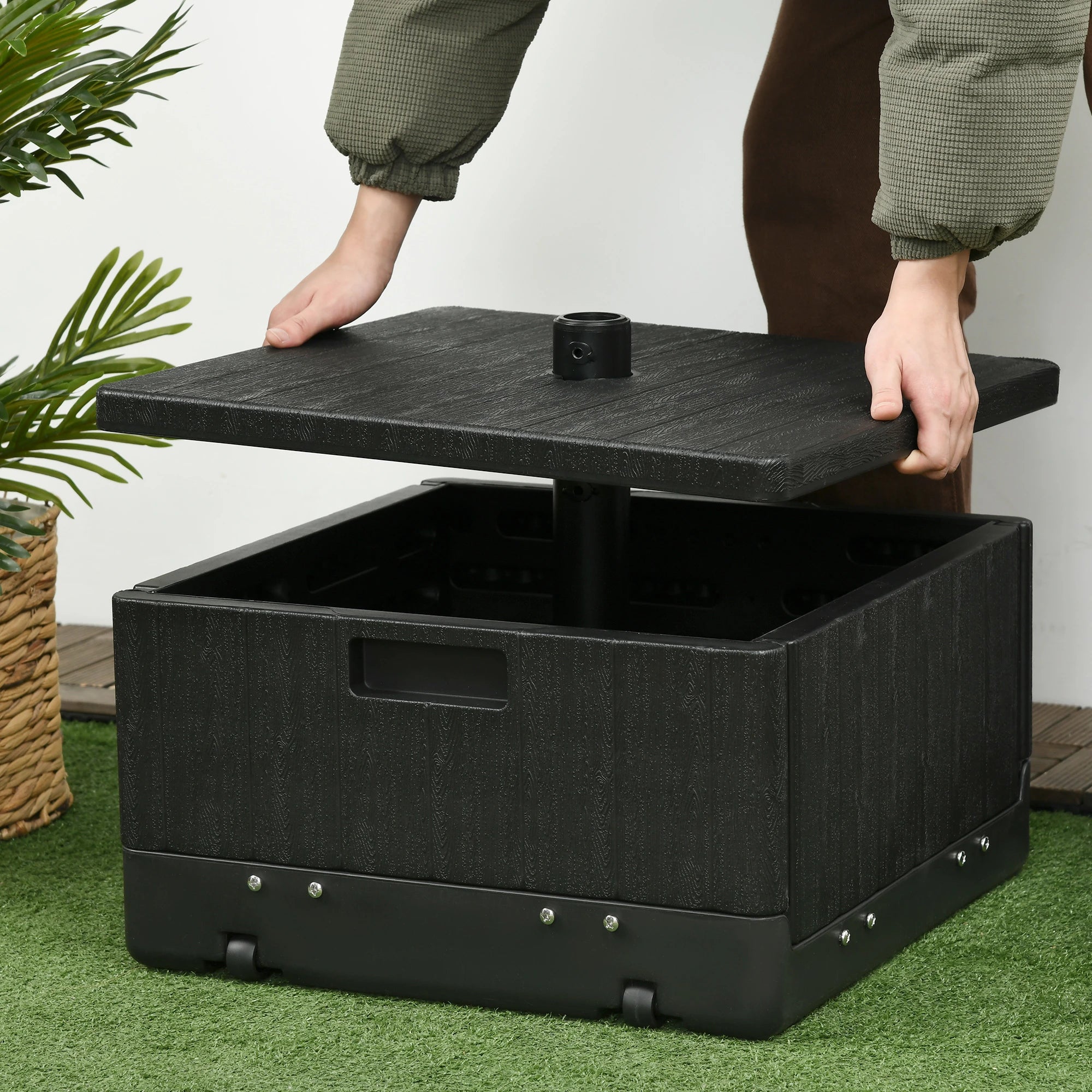 3-in-1 Outdoor Umbrella Base with Wheels, Side Table, Planter Box, 175lbs, Black Umbrella Bases at Gallery Canada