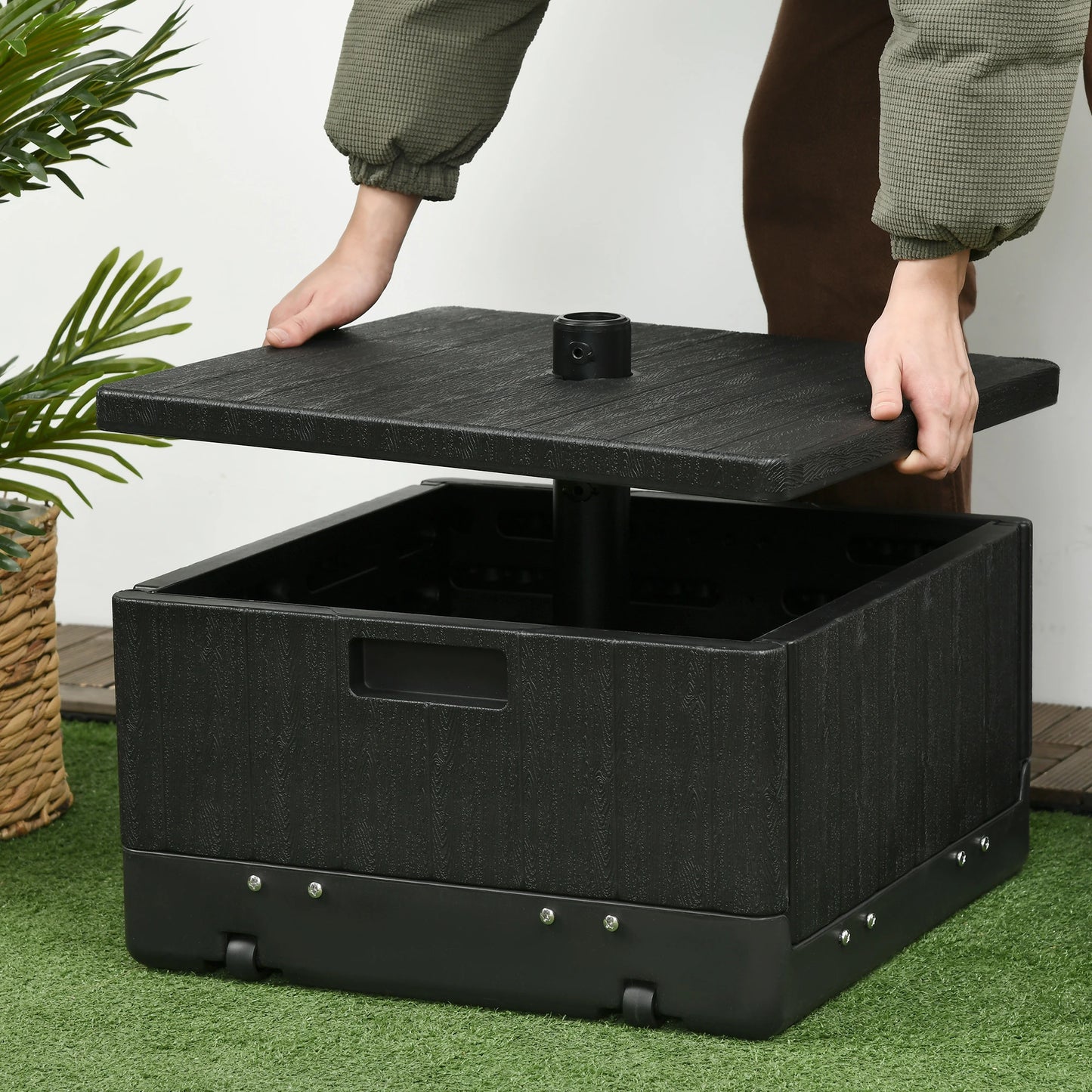 3-in-1 Outdoor Umbrella Base with Wheels, Side Table, Planter Box, 175lbs, Black Umbrella Bases at Gallery Canada