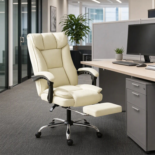 Executive Office Chair, Ergonomic Desk Chair with Footrest, Swivel Recliner, Beige Executive & Manager Chairs Beige at Gallery Canada