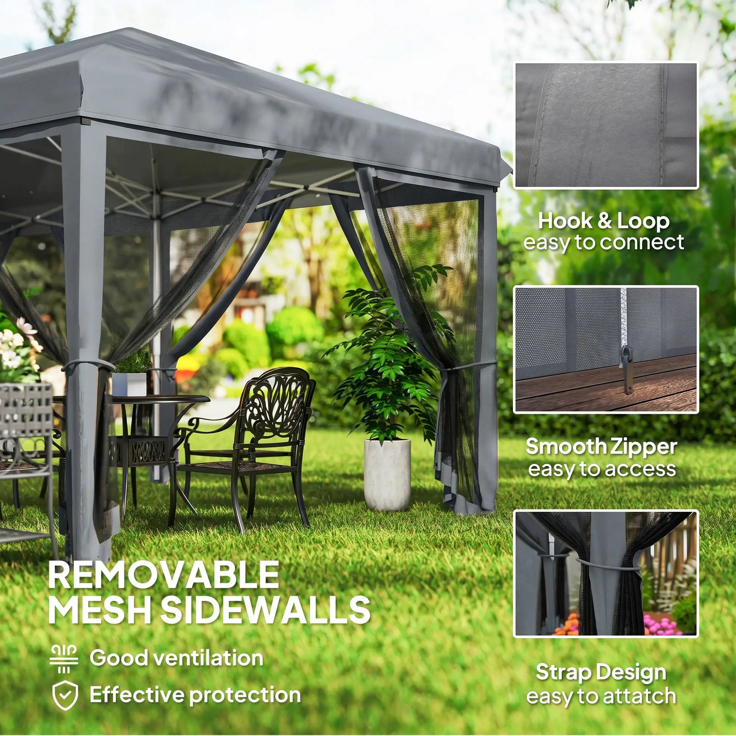 10' x 20' Pop Up Canopy Tent Gazebo, Removable Mesh Sidewall, Carry Bag, Grey Pop Up Canopies at Gallery Canada