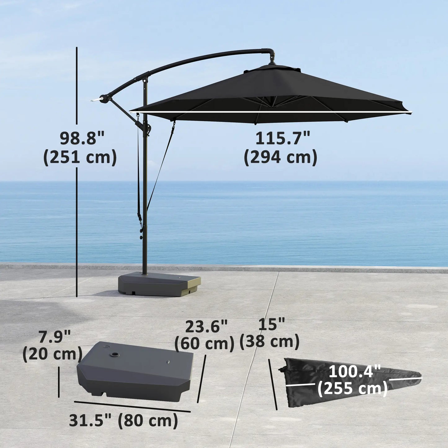 10FT Cantilever Umbrella, Fillable Base, Wind Strap, Cover, UPF50+, Grey Offset Cantilever Umbrellas at Gallery Canada