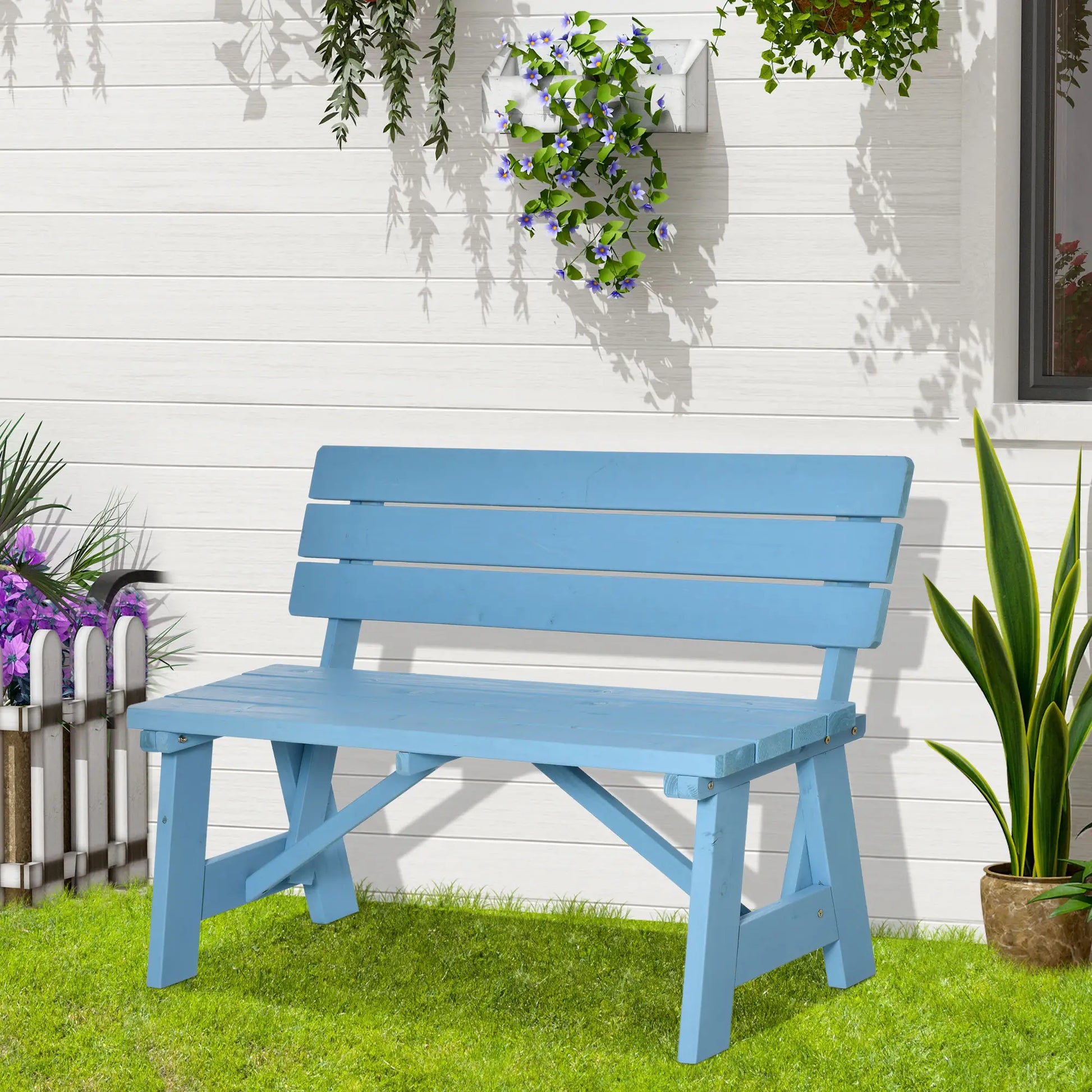 Wooden Garden Bench, 2-Person Patio Loveseat, Outdoor Furniture, Blue Outdoor Benches at Gallery Canada