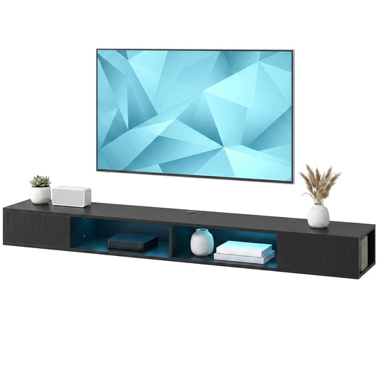 TV Stand with RGB LED Lights, Entertainment Center with Open Shelves for 75 Inch TV, Black Wood Grain TV Stands Black Wood Grain at Gallery Canada
