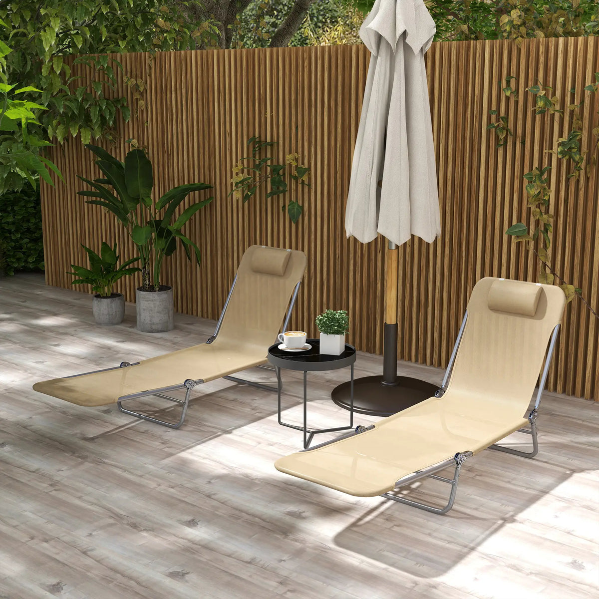 Ensemble de chaises longues pliantes pour extérieur, 2 chaises de bronzage inclinables, dossier réglable en 5 positions, marron