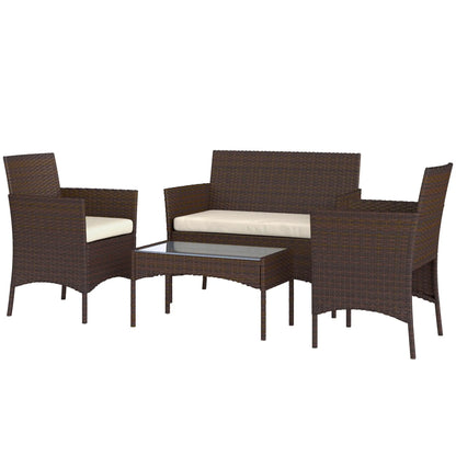 4-Piece Wicker Patio Furniture Set, Loveseat Chairs, Glass Table, Beige Patio Furniture Sets Beige, Brown at Gallery Canada