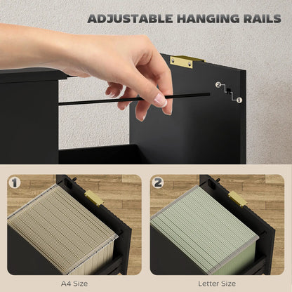 Lockable 4 Drawer Filing Cabinet, Adjustable Hanging Rails, Black Office Cabinets & Cupboards at Gallery Canada