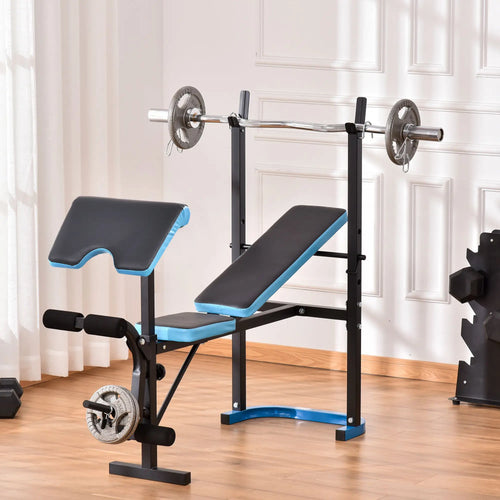 Adjustable Weight Bench, Barbell Rack, Leg Developer, Black