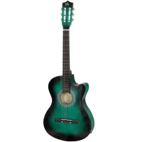 Guitare acoustique électrique de 38 pouces, cordes, médiators, sangle, étui, vert foncé