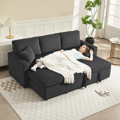 81" Sofa Bed, Pull Out Sleeper with Storage, Corduroy Convertible Couch, Dark Grey Sofas & Reclining Chairs at Gallery Canada