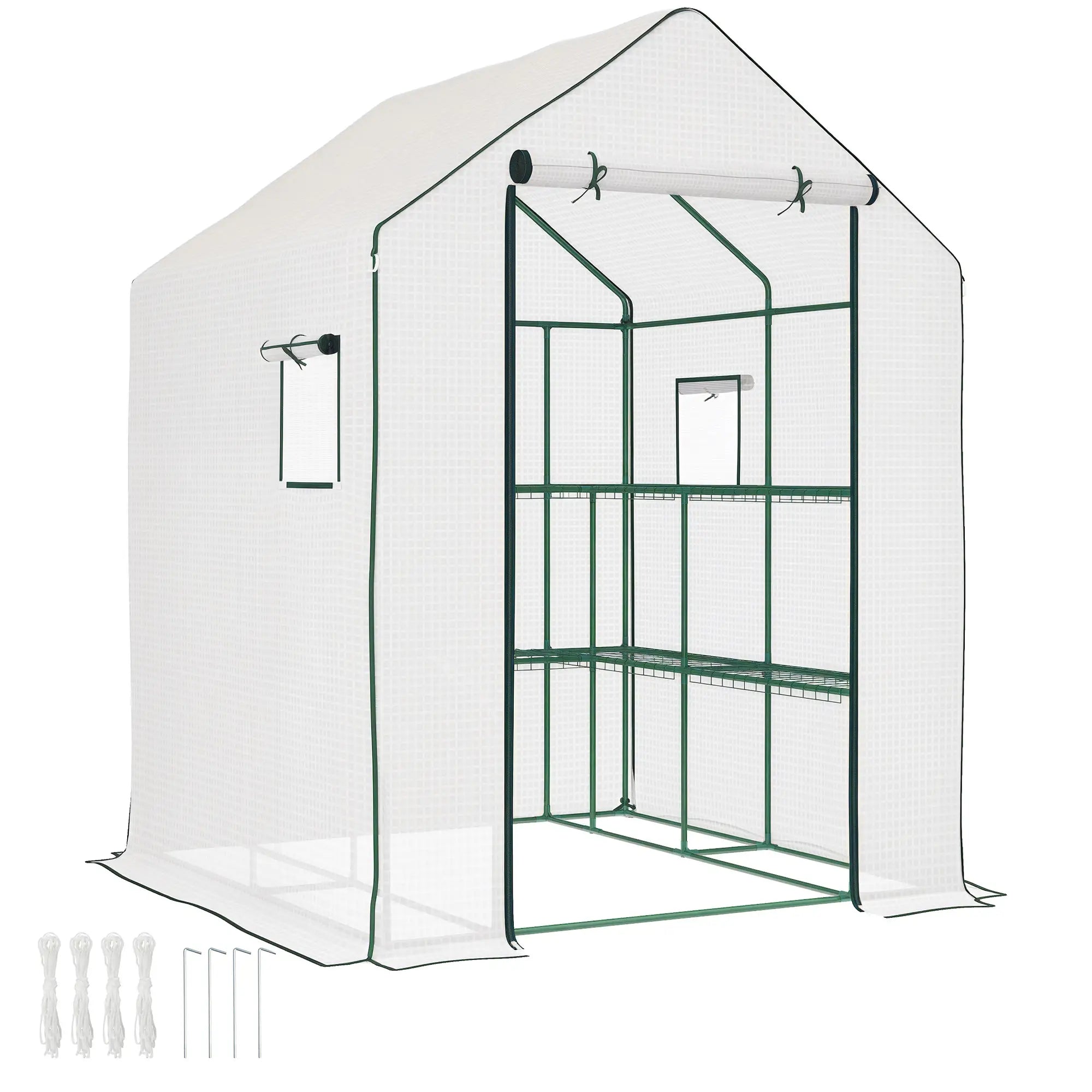 Portable Walk-In Greenhouse, 4.6' x 4.7', 2 Tier Shelves, White Walk In Greenhouses at Gallery Canada