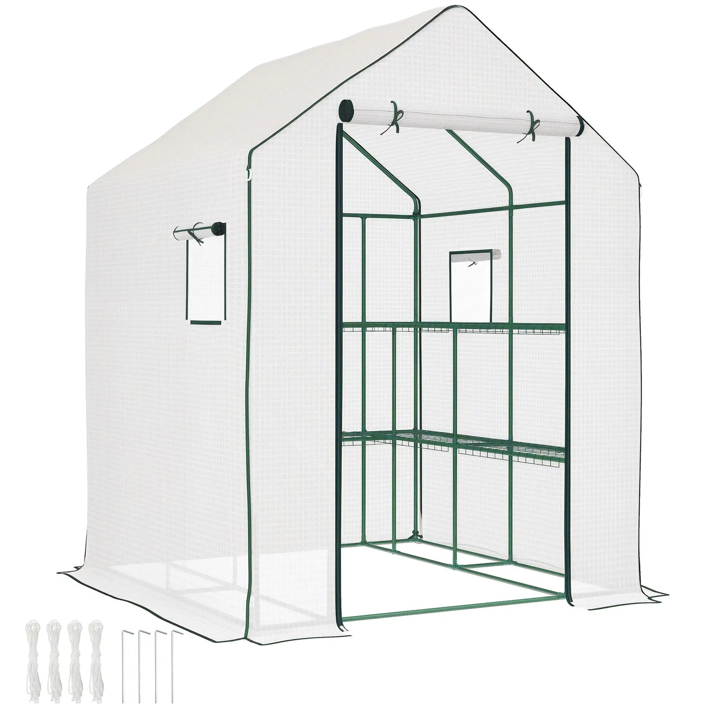 Portable Walk-In Greenhouse, 4.6' x 4.7', 2 Tier Shelves, White Walk In Greenhouses at Gallery Canada
