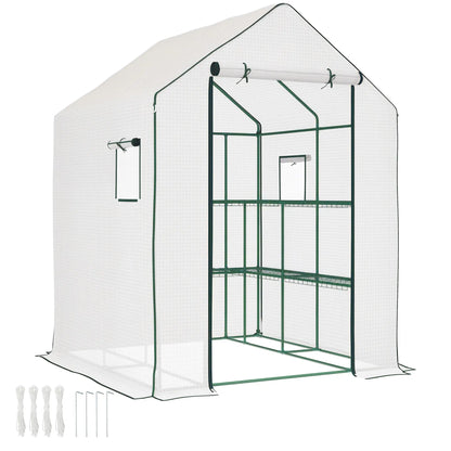 Portable Walk-In Greenhouse, 4.6' x 4.7', 2 Tier Shelves, White Walk In Greenhouses at Gallery Canada