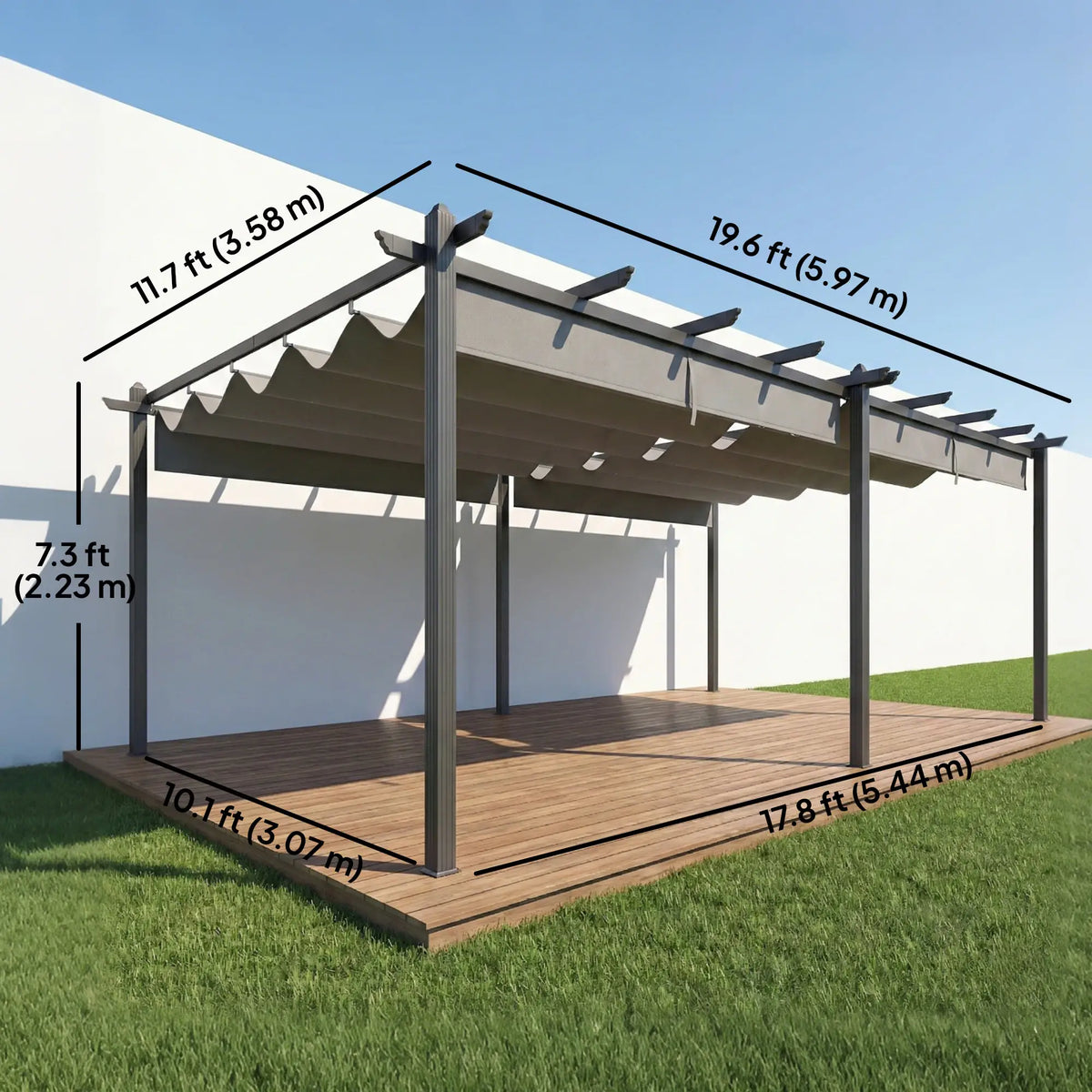 Retractable Pergola Canopy, 11.7' x 19.6', Aluminum, For Grill Patio Garden Deck Pergolas at Gallery Canada