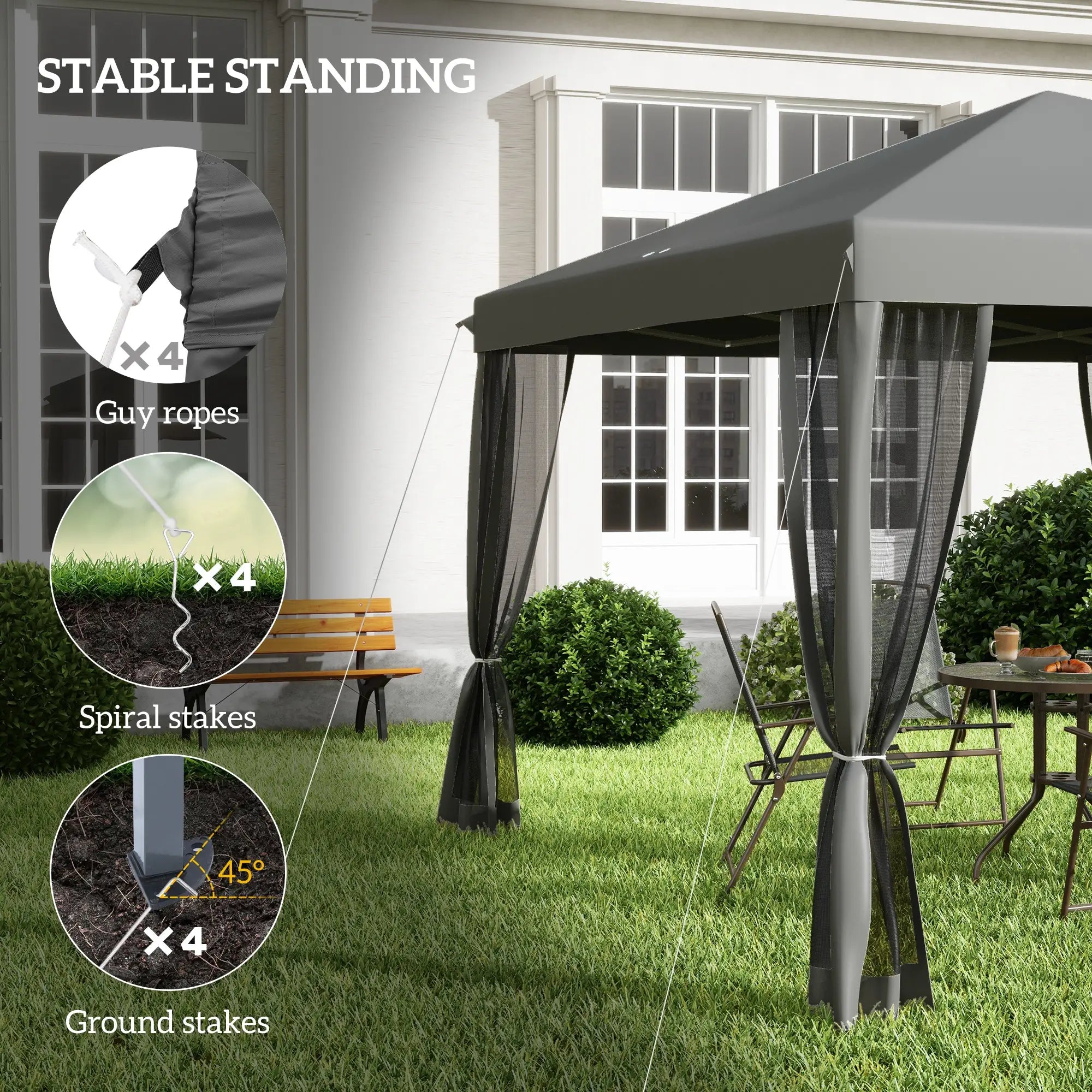 10' x 10' Pop Up Canopy Tent, Foldable With Zipper Mesh Sidewalls, Light Grey Pop Up Canopies at Gallery Canada