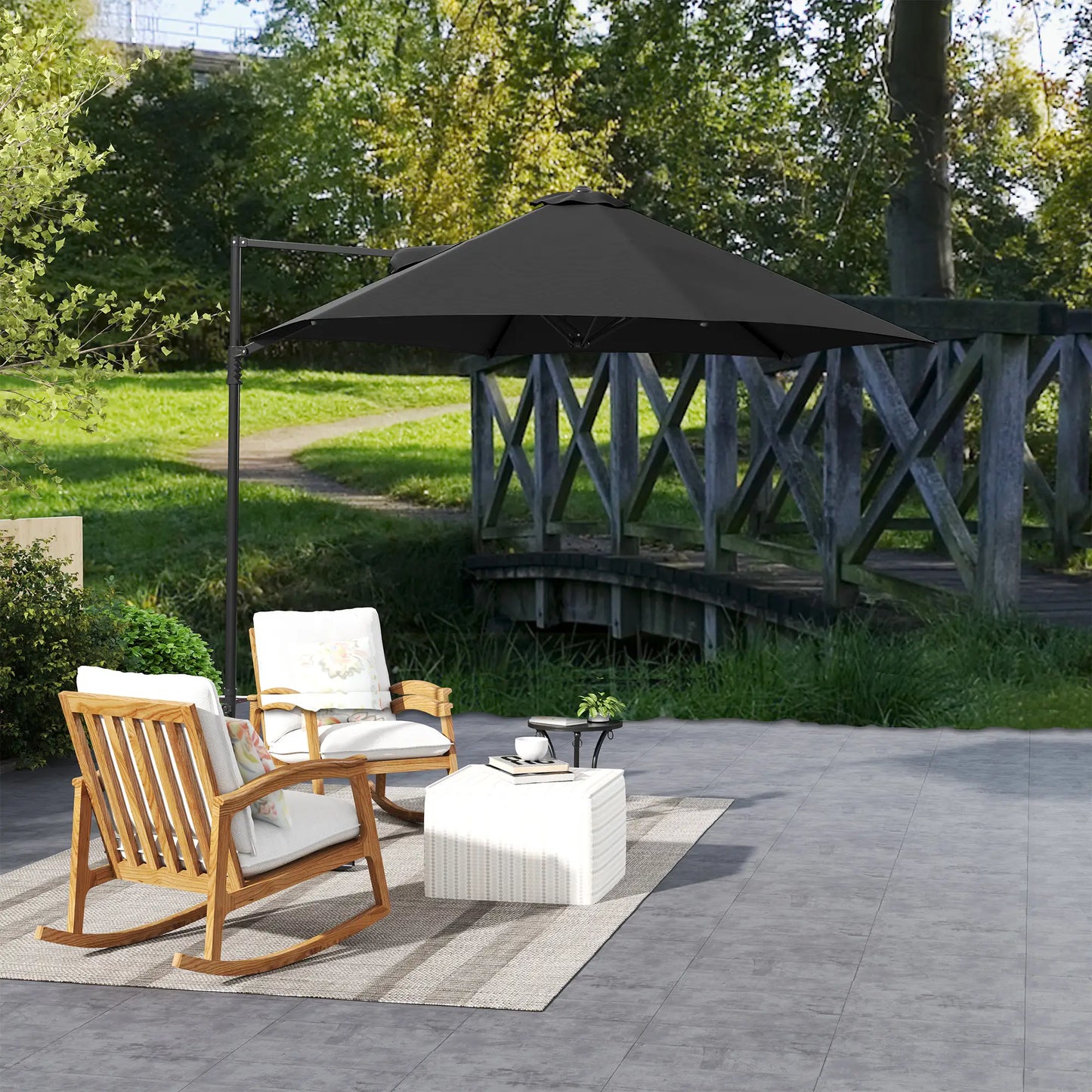 8.5FT Offset Patio Umbrella, 360° Rotation, Φ100.8" x 96.5"H, Black Offset Cantilever Umbrellas at Gallery Canada
