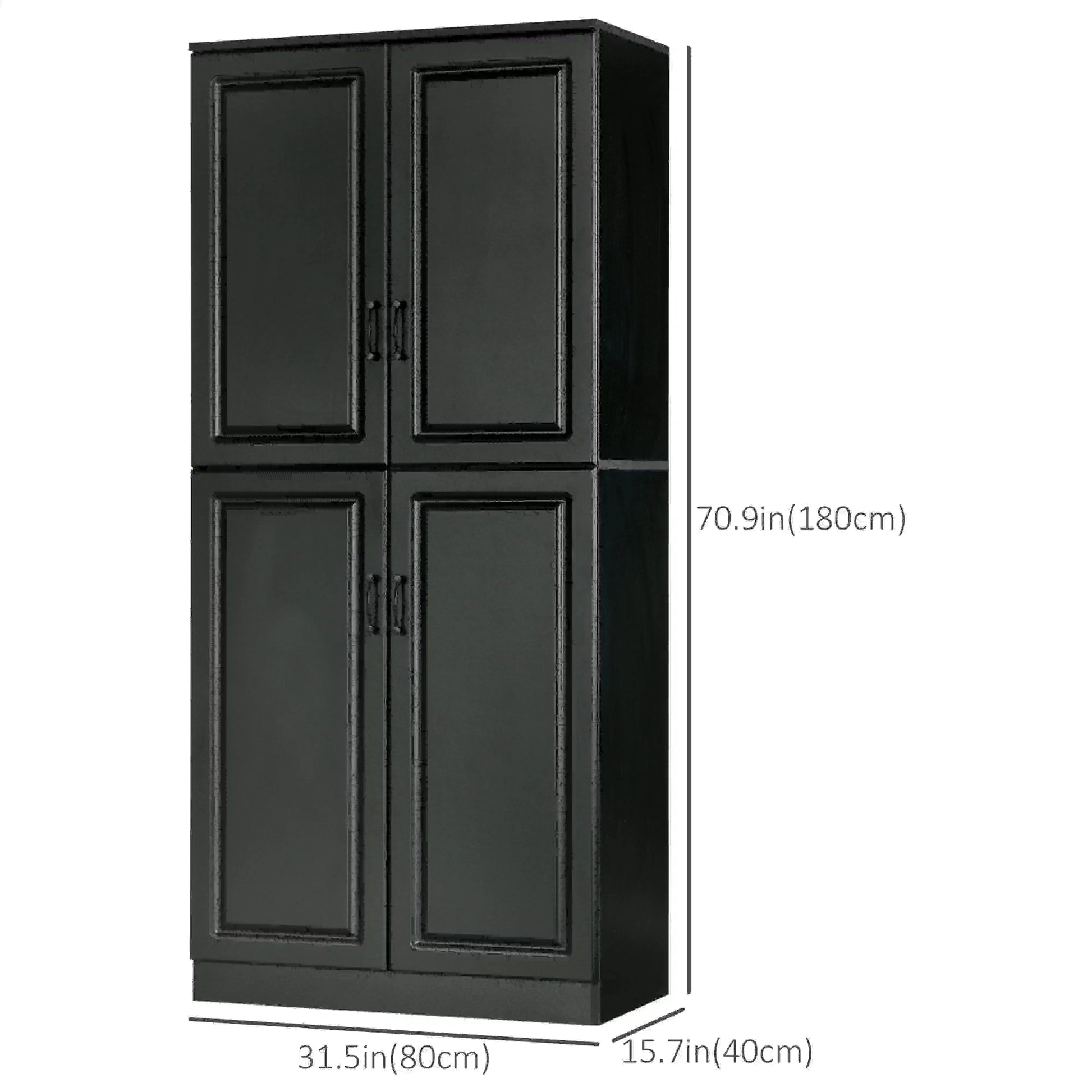 71" Freestanding Kitchen Pantry Cabinet, 4 Doors, Adjustable Shelves, Black Kitchen Pantry Cabinets at Gallery Canada