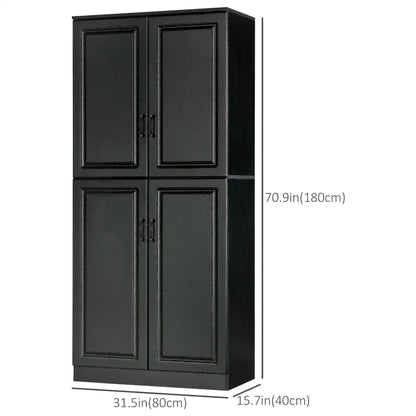 71" Freestanding Kitchen Pantry Cabinet, 4 Doors, Adjustable Shelves, Black Kitchen Pantry Cabinets at Gallery Canada