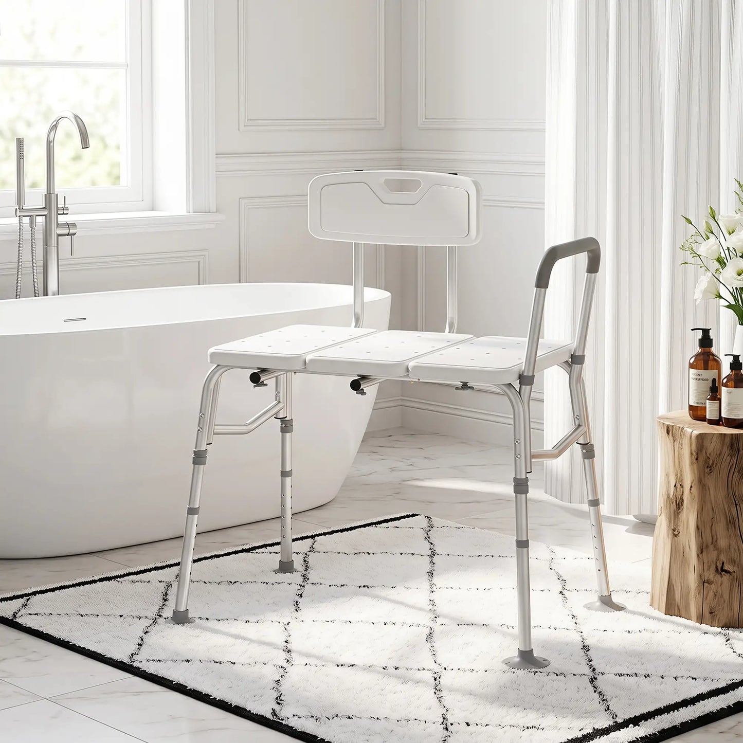 Tub Transfer Bench with Arm, Back, Shower Chair, White Bath Chairs at Gallery Canada