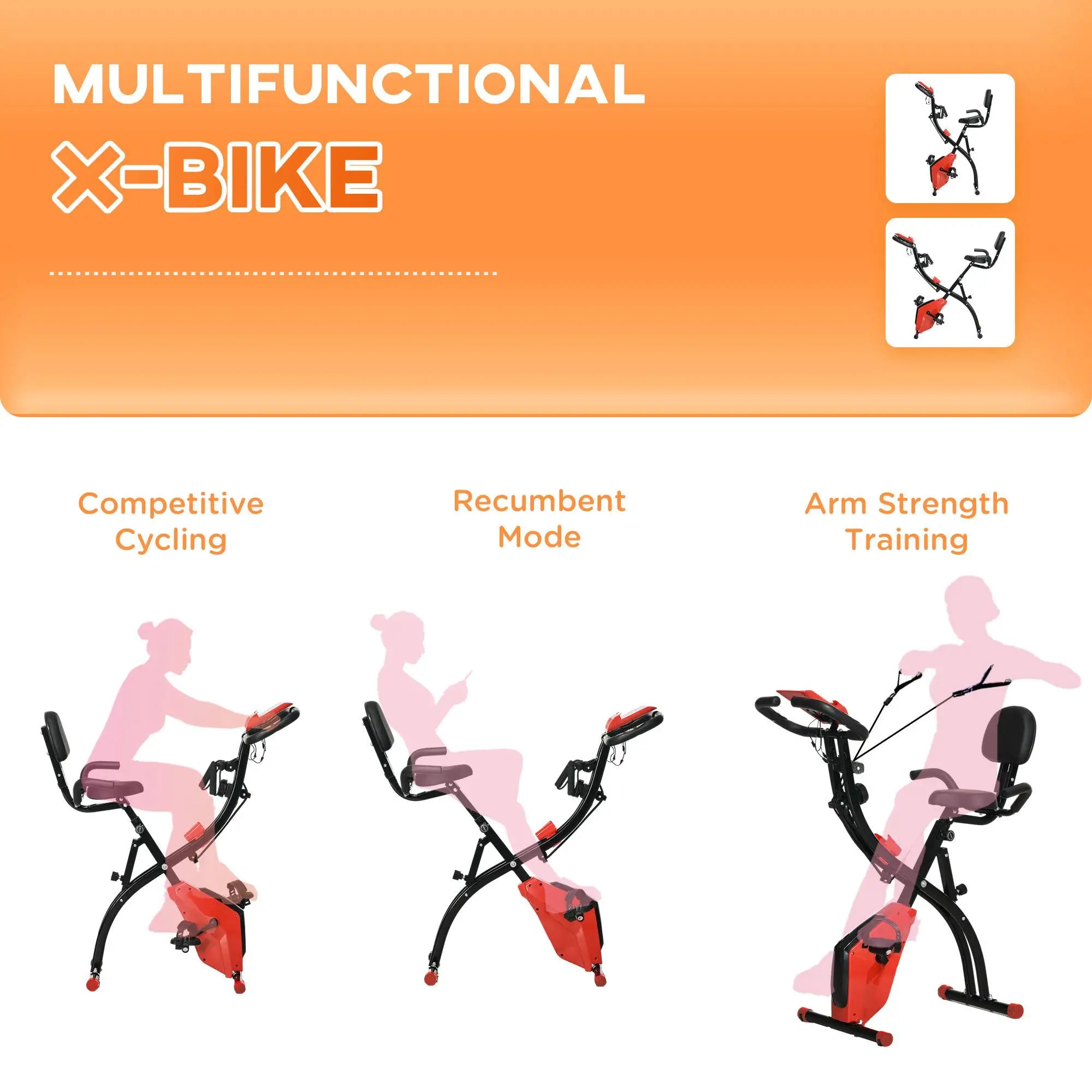 3 in 1 Folding Exercise Bike, 8-Level Magnetic Resistance, Adjustable Seat, Red Exercise & Stationary Bikes at Gallery Canada