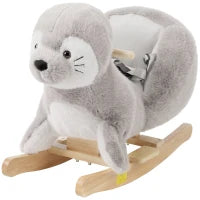 Cheval à bascule à enfourcher en peluche phoque, 12-36 mois, gris, gris