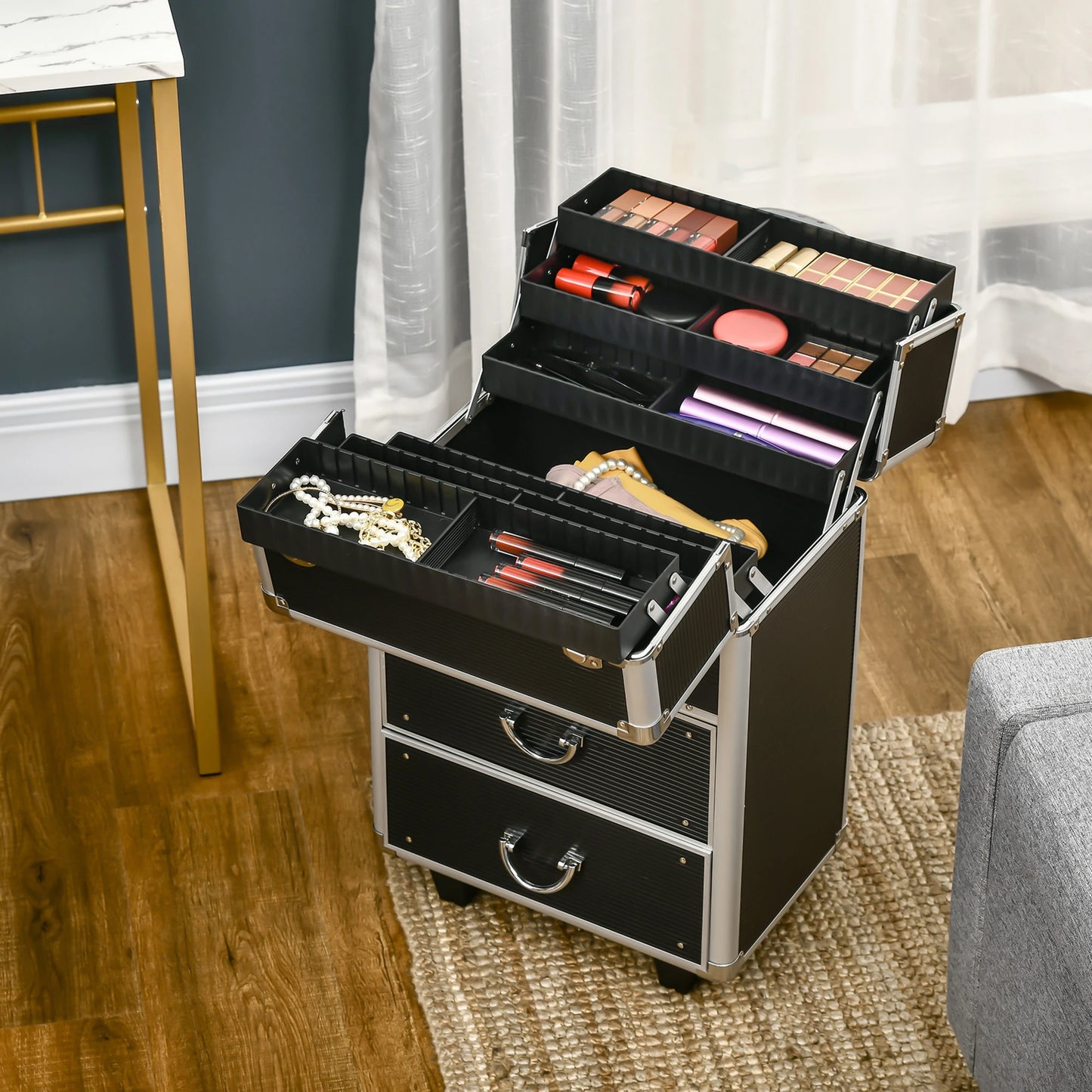 Aluminum Rolling Makeup Train Case, Lockable Travel Cart, Black Makeup Cases at Gallery Canada