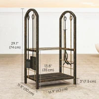 Support à bois de chauffage à 2 niveaux avec 4 outils, capacité de 220 livres, brun café