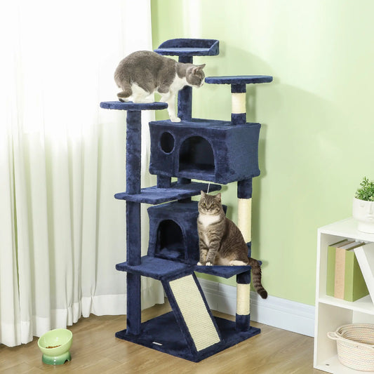 54" Cat Tree, Multi-Level Tower, Scratching Posts, Condos, Bed, Dark Blue Cat Towers Dark Blue, Cream White at Gallery Canada