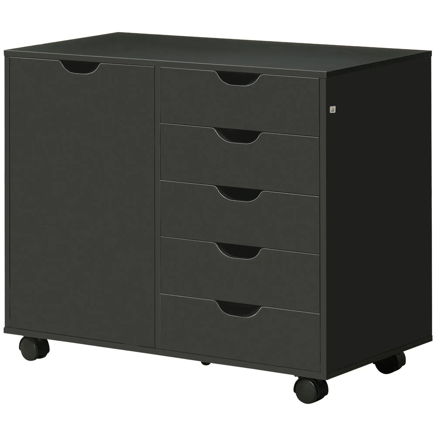5-Drawer Lateral Filing Cabinet with Door, Adjustable Shelf, Wheels, Black Storage Cabinets Black at Gallery Canada