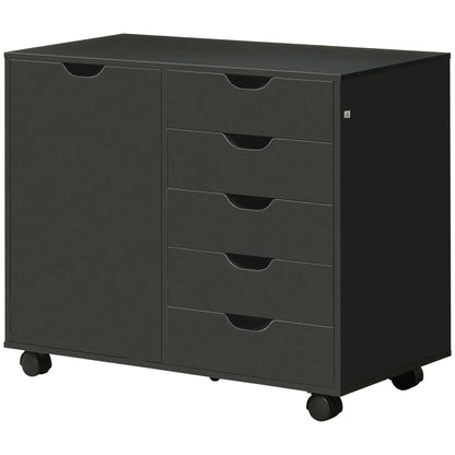 5-Drawer Lateral Filing Cabinet with Door, Adjustable Shelf, Wheels, Black Storage Cabinets Black at Gallery Canada