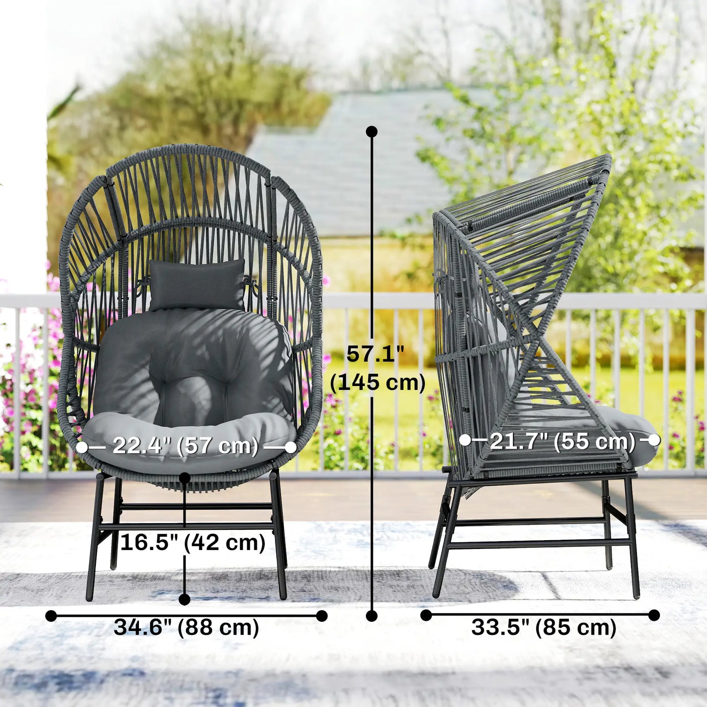 Outdoor Wicker Egg Chair, Steel Frame, 330 lbs, Dark Grey Patio Chairs at Gallery Canada