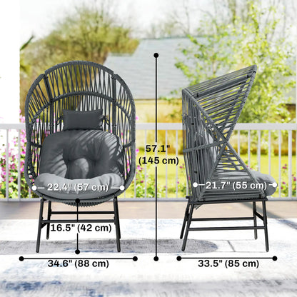 Outdoor Wicker Egg Chair, Steel Frame, 330 lbs, Dark Grey Patio Chairs at Gallery Canada
