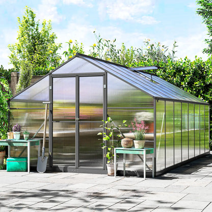 Polycarbonate Greenhouse, Walk-In With Windows, 8' x 16' x 7', Dark Grey