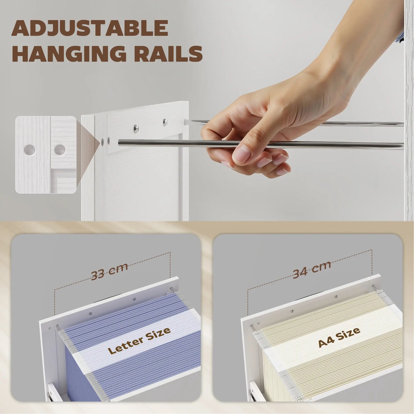 Lateral Filing Cabinet With Drawers, Shelves, Adjustable Hanging Bar, White