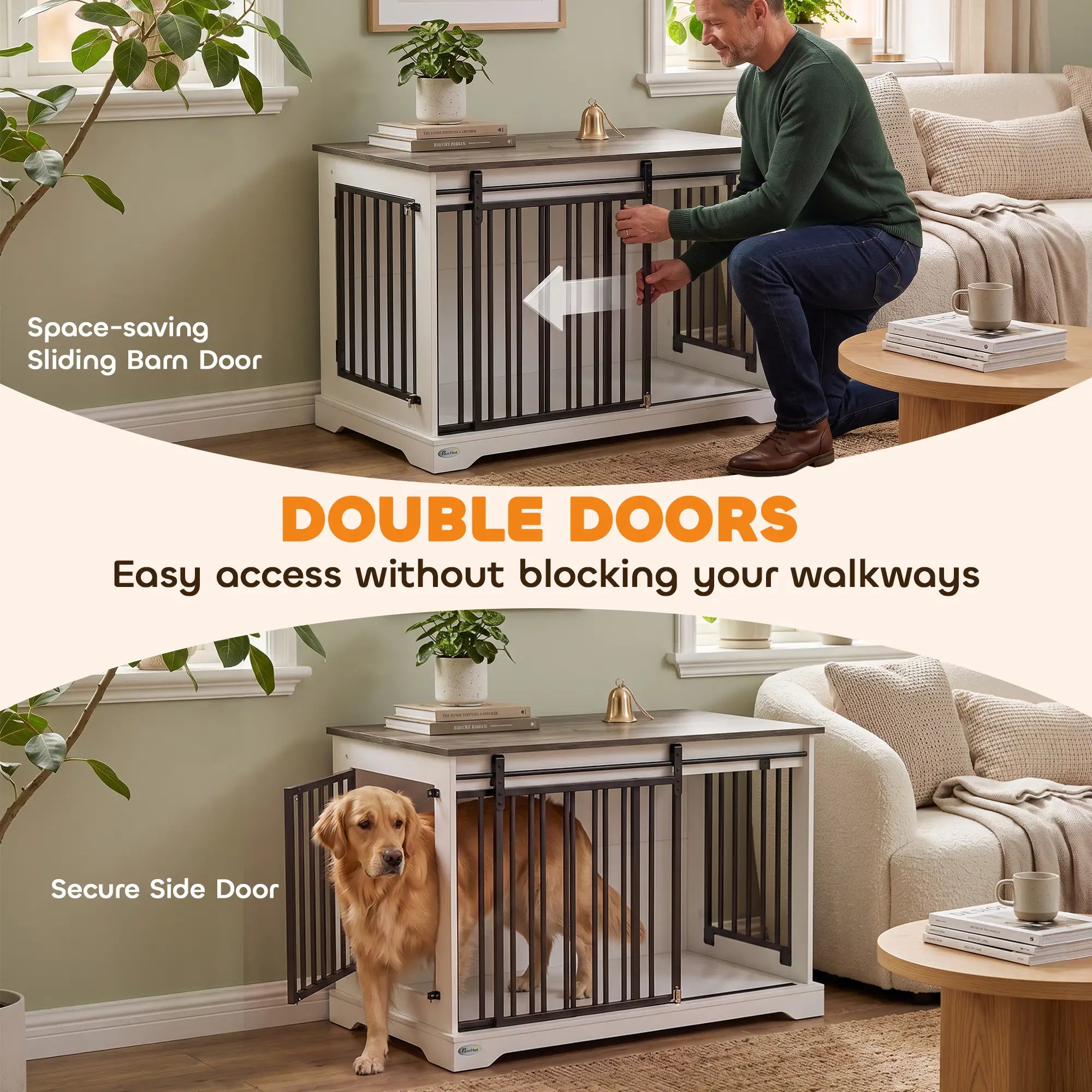 Dog Crate Furniture 100 cm, Sliding Barn Door, Large Breeds, White Dog Cages & Crates at Gallery Canada