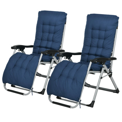 Folding Garden Chairs Set of 2, Reclining Zero Gravity, Dark Blue Lounger Chairs Dark Blue at Gallery Canada