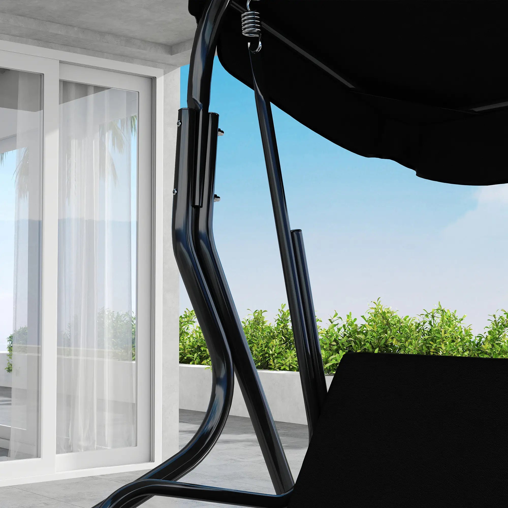 Outdoor Porch Swing, Adjustable Canopy, 3-Seater Patio Chair With Cushion, Black Porch Swings with Canopy at Gallery Canada